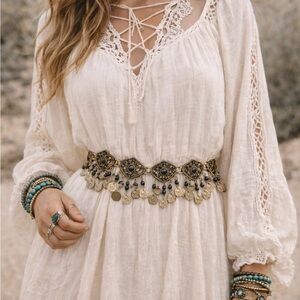 Boho French Coin Waist Belt Republique Française 1908 Gold Medallion Adjustable